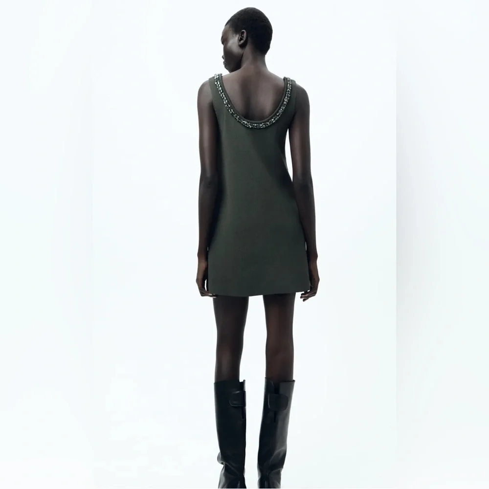 ZARA Embellished Gray Mini Dress - Picture 2 of 7